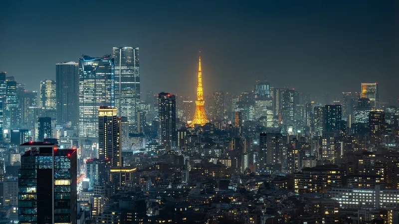 Tháp Tokyo rực sáng màu cam giữa khung cảnh các tòa nhà cao tầng lấp lánh ánh đèn về đêm ở Minato.